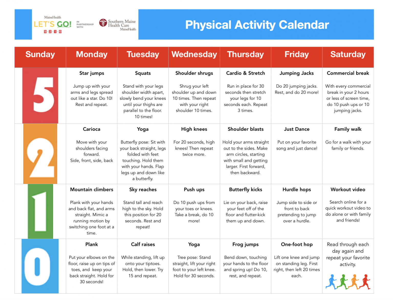 Calendar Physical Activity Calendar Access Health
